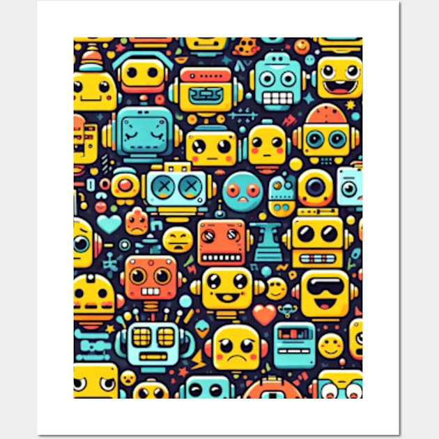 Robot Head Pattern Wall Art by ArtFactoryAI